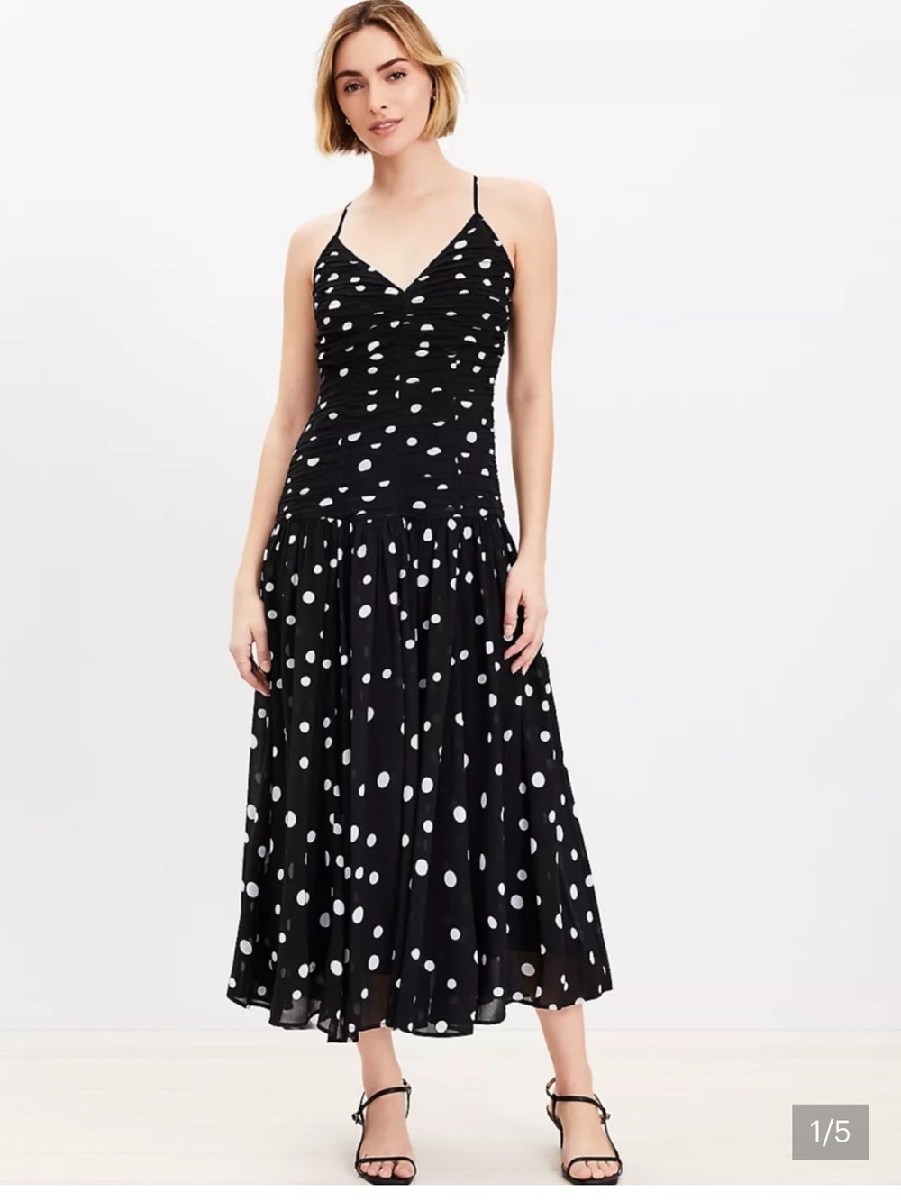 NWT LOFT Black White Polka Dot Maxi Dress new shirred wedding guest